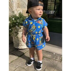 Vtg 90’s Baby Mickey & Co Red/Blue Rare S/Sleeve Romper Colorful Sz 12 Months